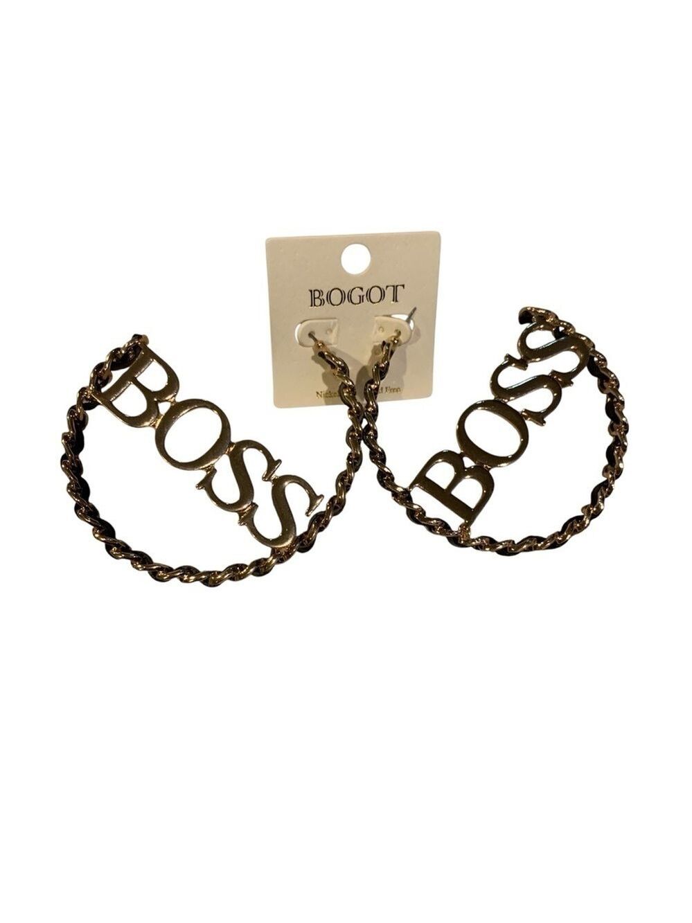 Boss Gold and Black Chain Hoop Earrings Baddie Hip Hop Statement